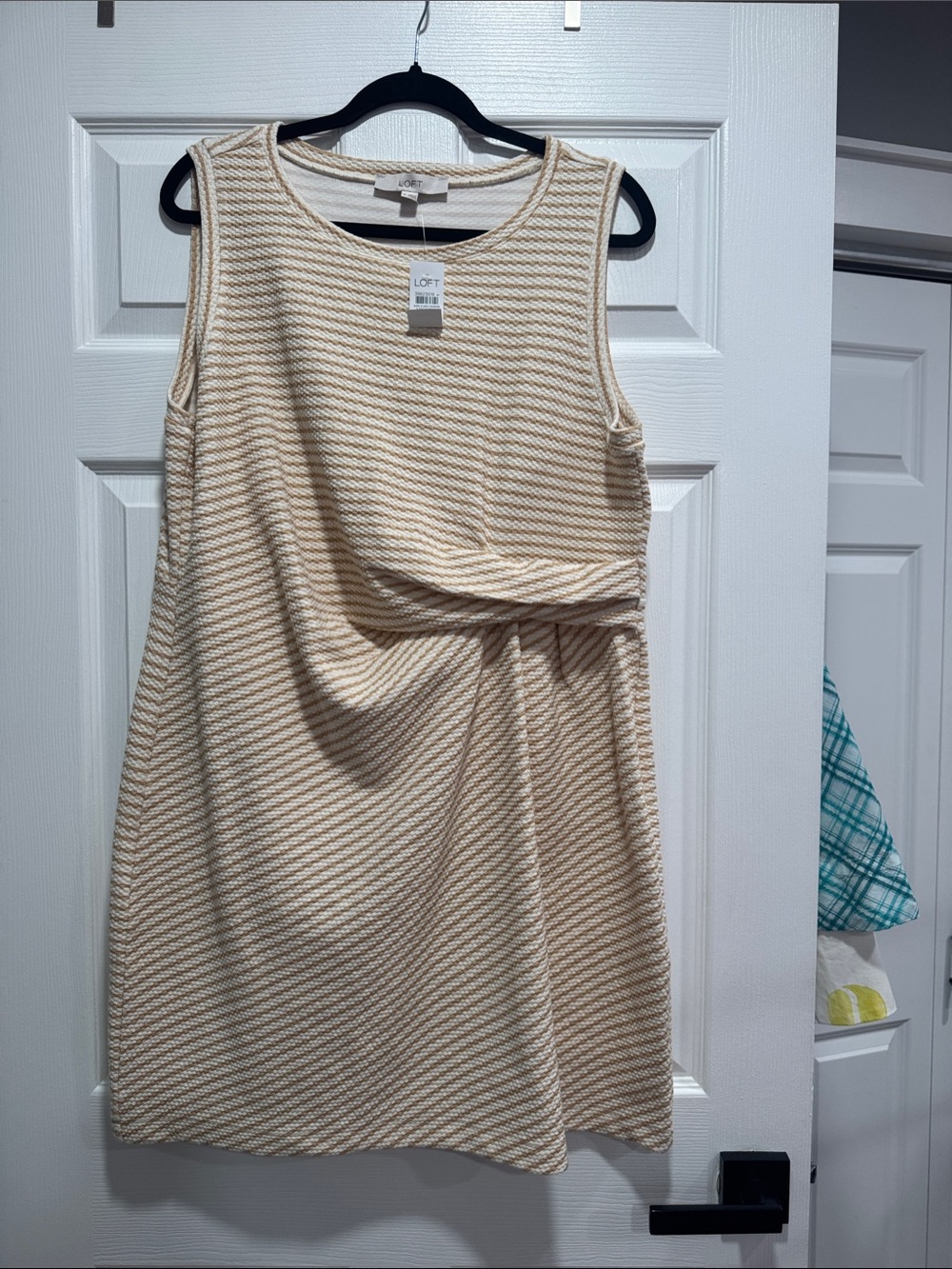 LOFT Cream and White Striped Sleeveless Knot-Front Mini Dress